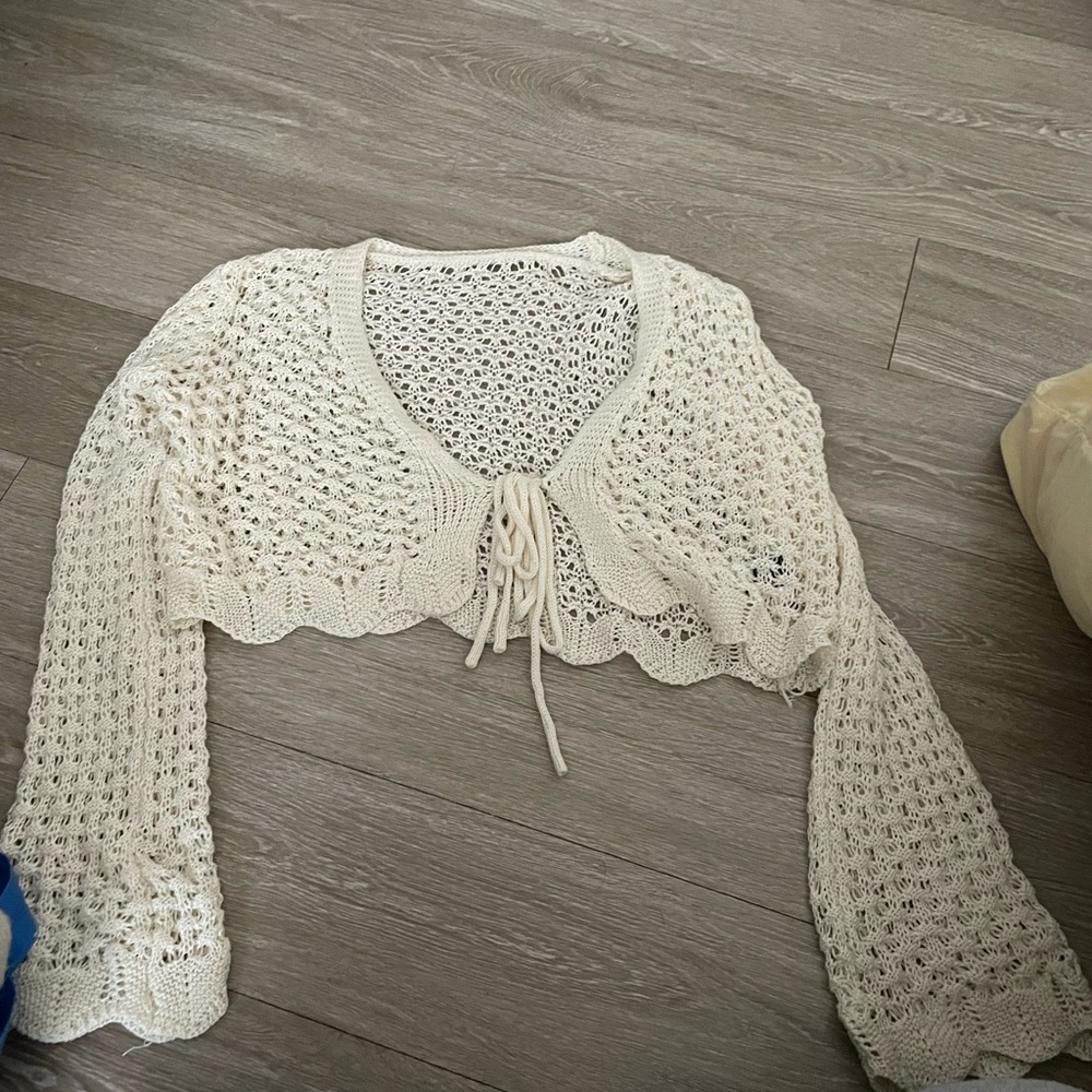 SHEIN Cream Knit Crocheted Cardigan